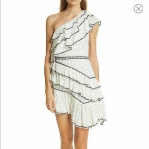 Love Sam Black Rose Embroidered One Shoulder Dress